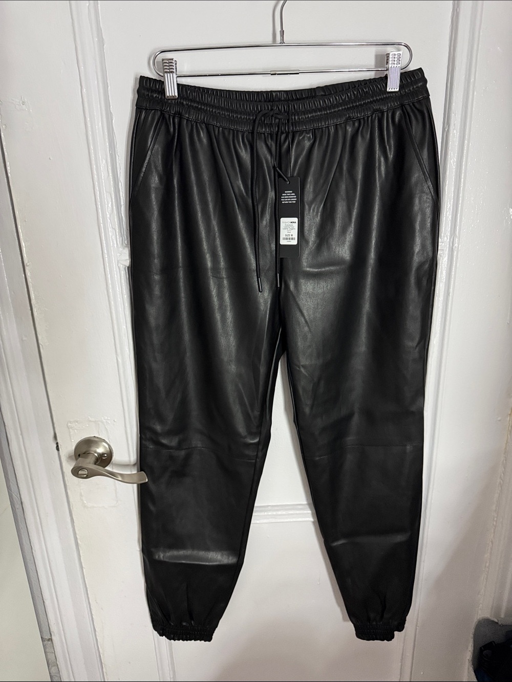 Fashion Nova Men's Black Faux Leather Jogger Pants